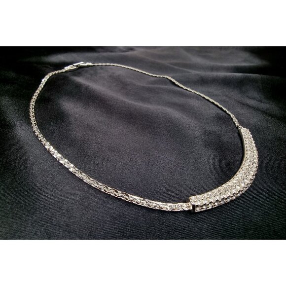 Vintage Swarovski Crystal Necklace Silver-Tone Elegant Chain With Rhinestone Acc